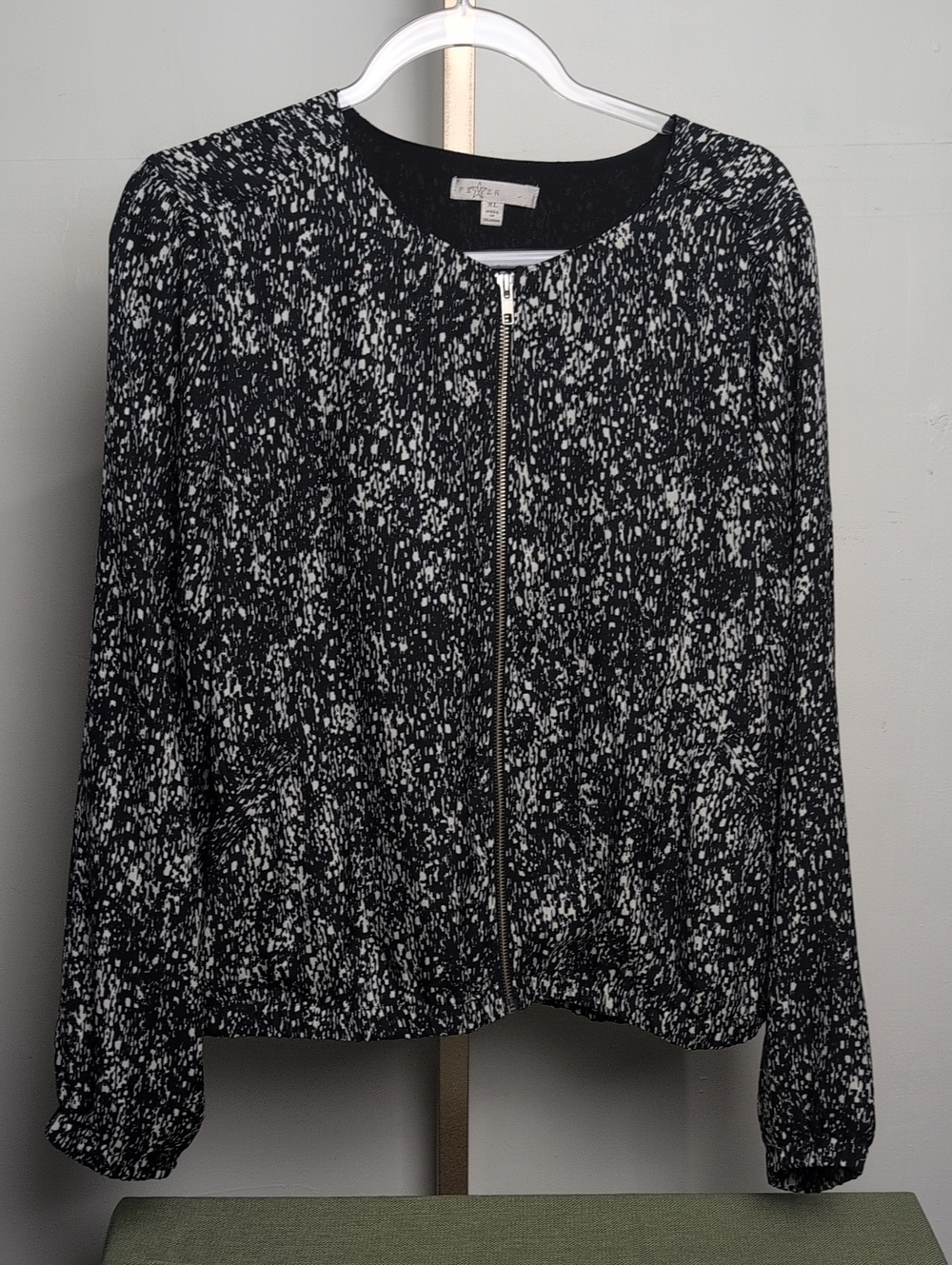 Fever Black and White Speckled Zip-Front Jacket